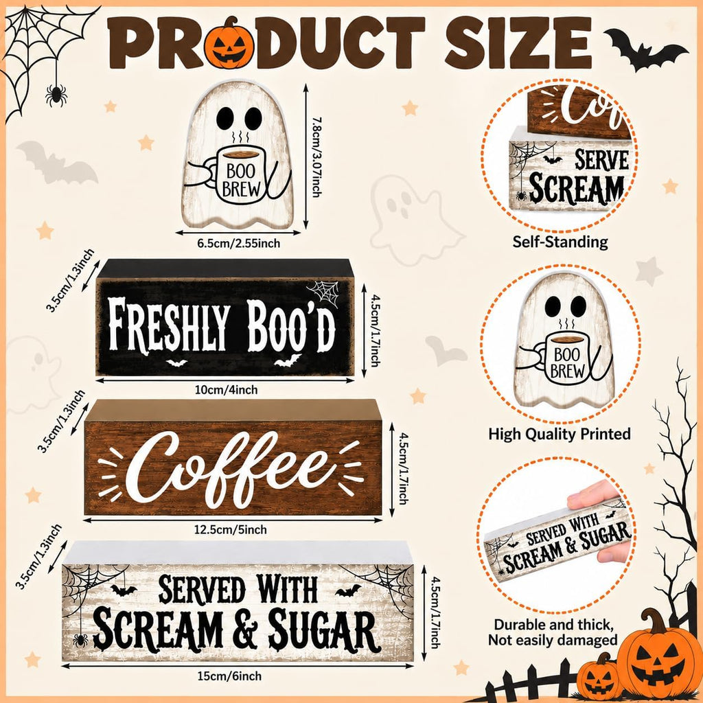 Halloween Decorations Indoor Wooden Cute Ghost Kitchen Coffee Bar Decor