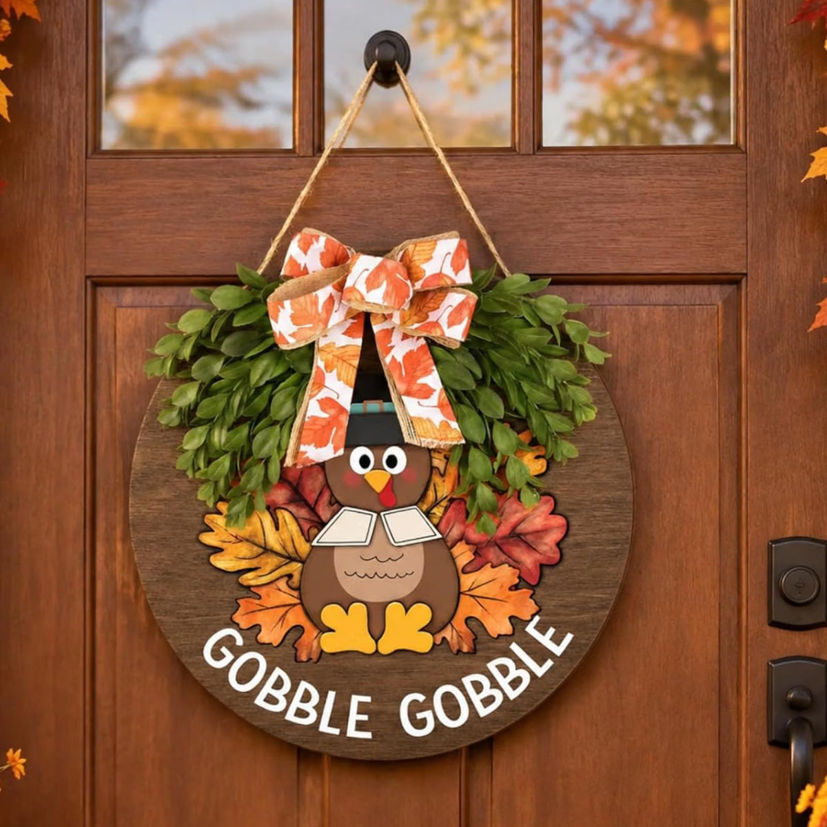 Boao Fall Door Decor Wooden Pumpkin Hanger Welcome Sign for Front Door