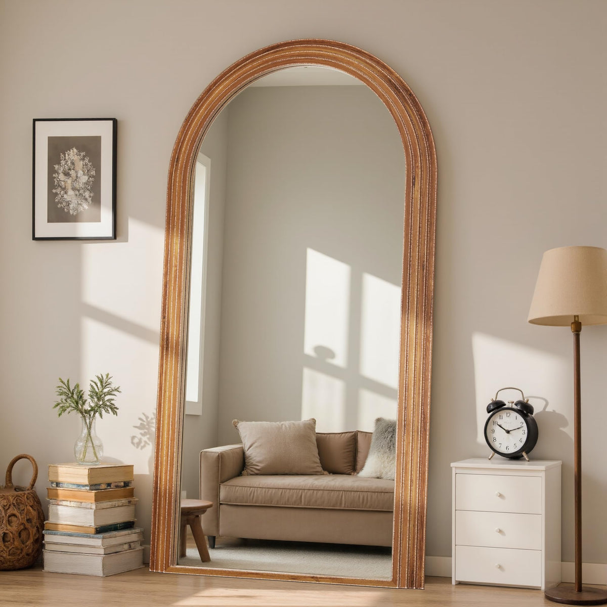 Antok Full Length Mirror 76"×41" Floor Mirror Standing Tall Mirror, Arched Stand up Large Wall Mirrors, Freestanding Full Body Mirrors for Bedroom Living Room Wood Vintage Style Nature