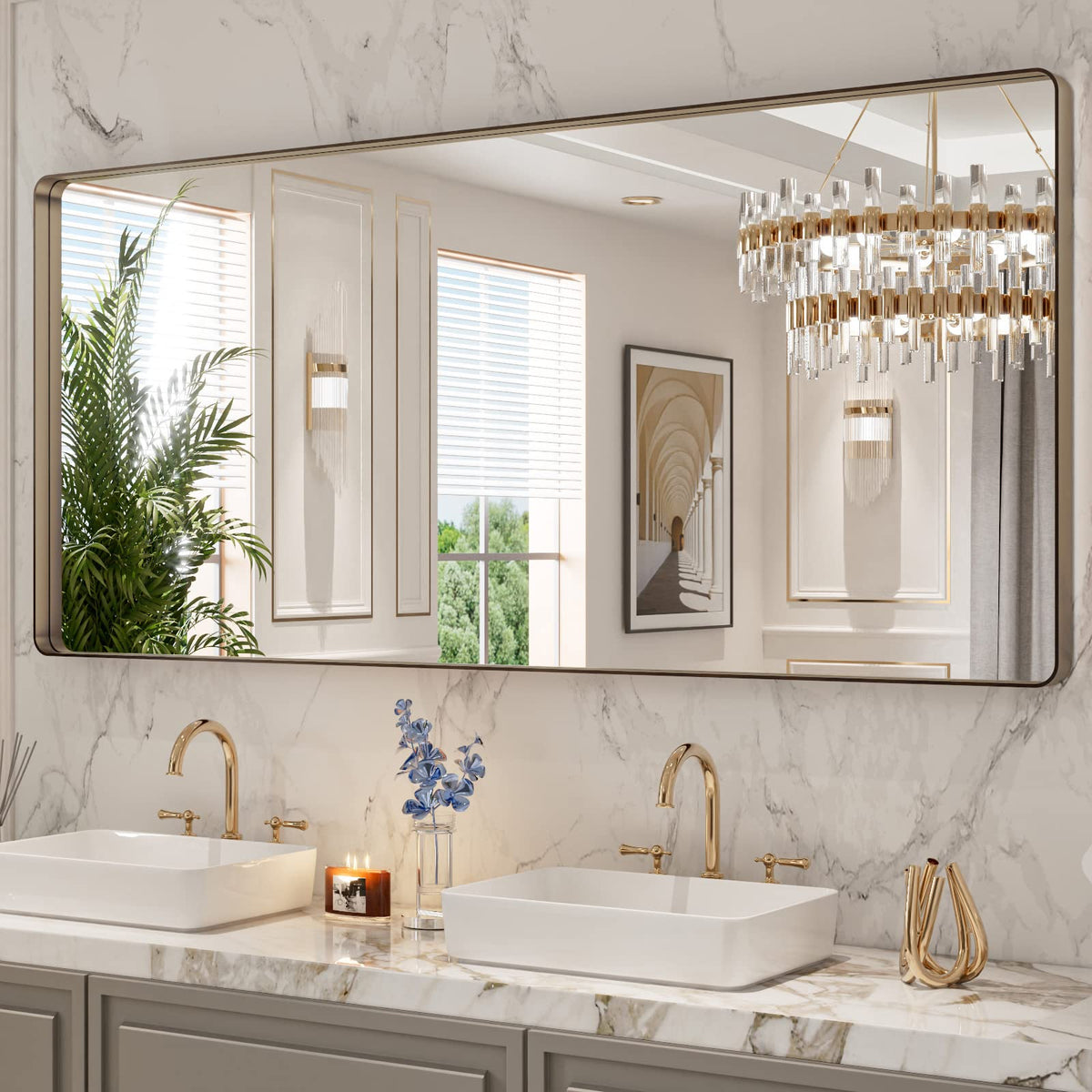 LOAAO 24X36 Inch Black Bathroom Mirror Metal Framed
