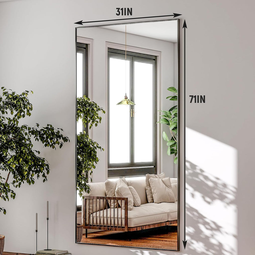 GLSLAND 71"x31" Full Length Mirror Large Floor Mirror with Stand, Black
