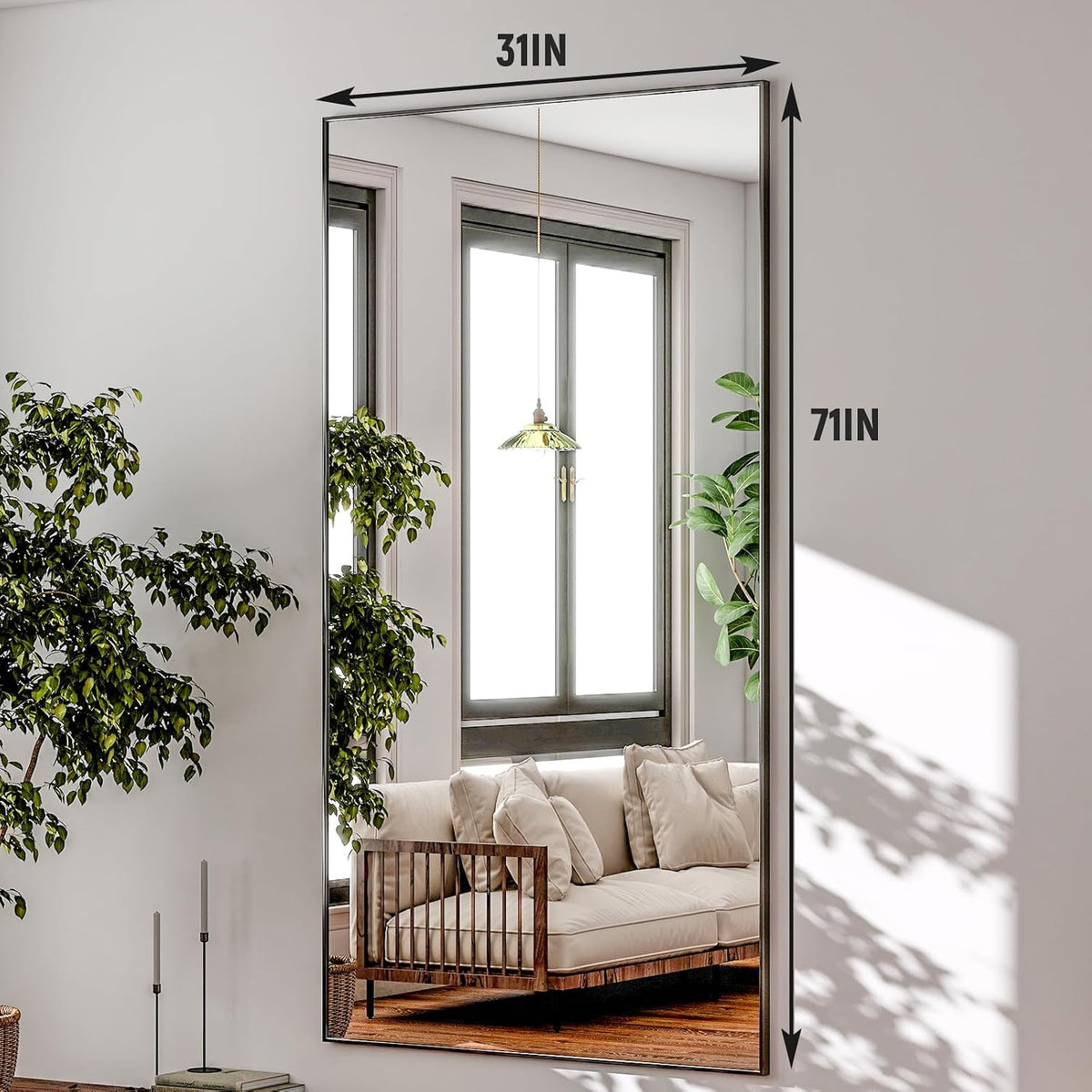 GLSLAND 71"x31" Full Length Mirror Large Floor Mirror with Stand, Black