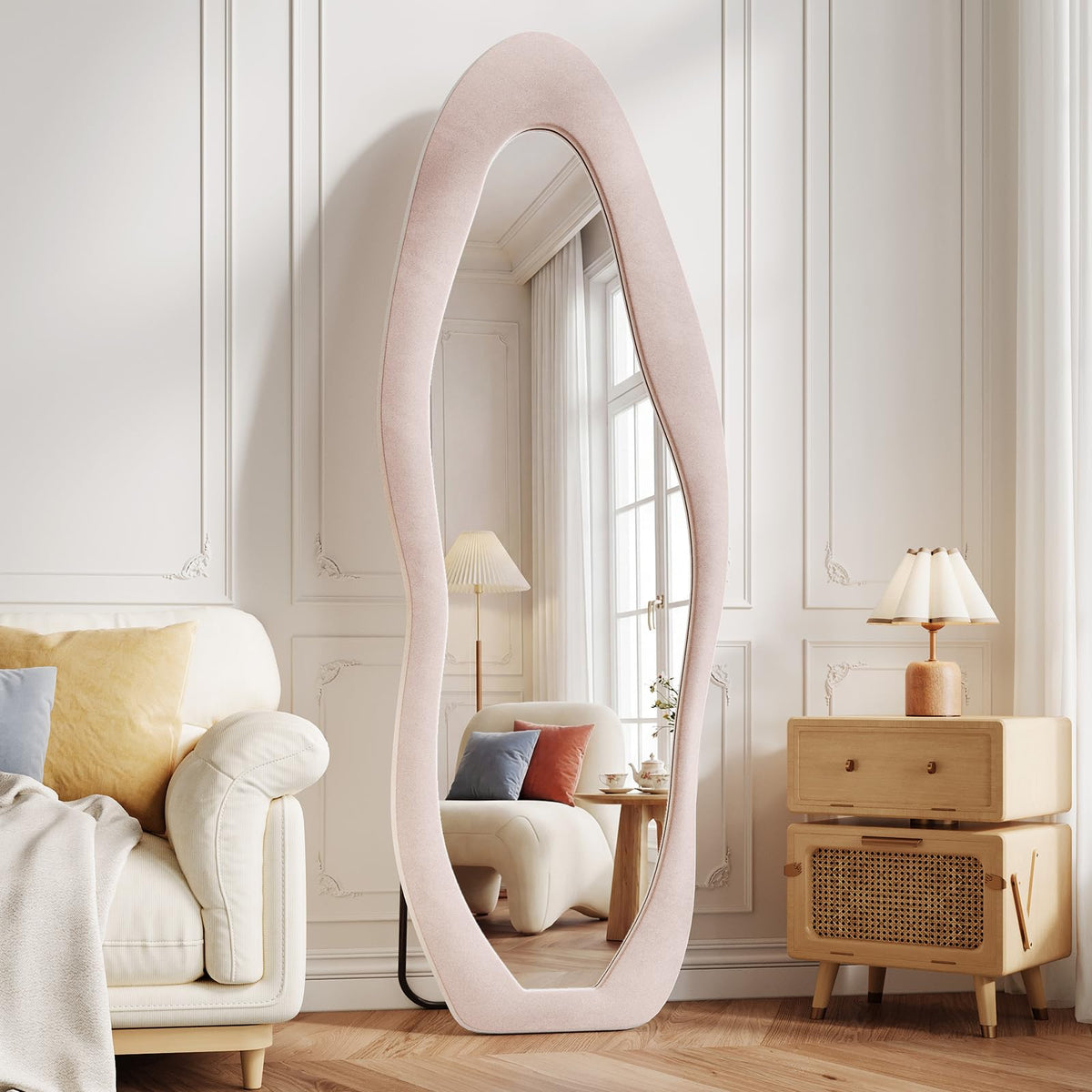 Koonmi 71“x32” Wavy Mirror Full Length, Flannel Full Body Mirror