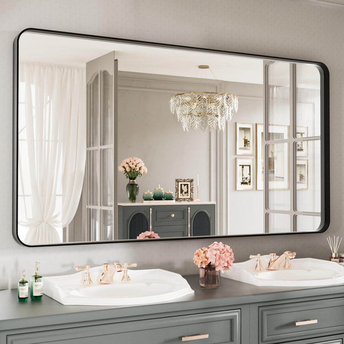 LOAAO 24X36 Inch Black Bathroom Mirror Metal Framed