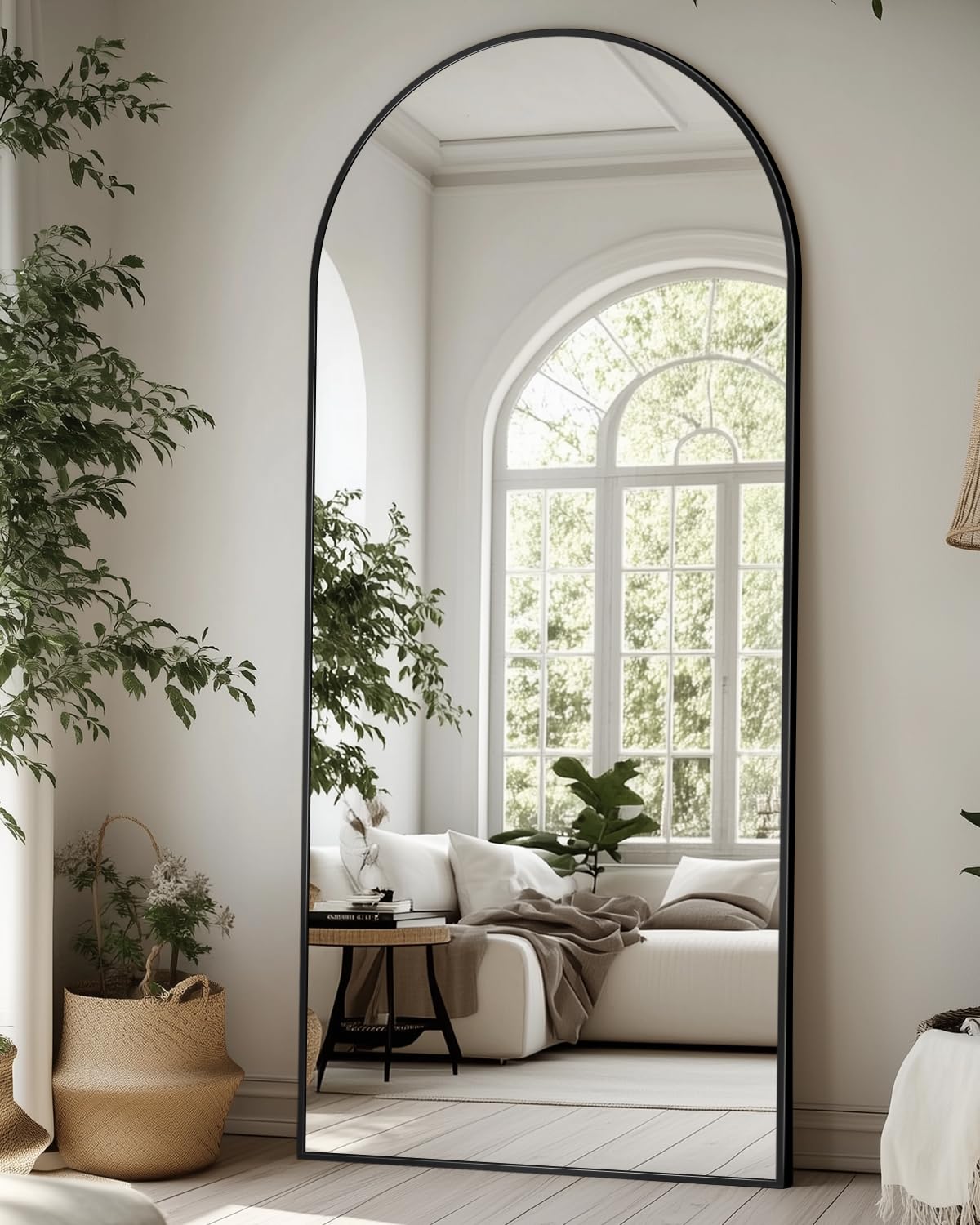 Suidia 71"x28" Arched Full Length Mirror with Stand, Black Floor Mirror
