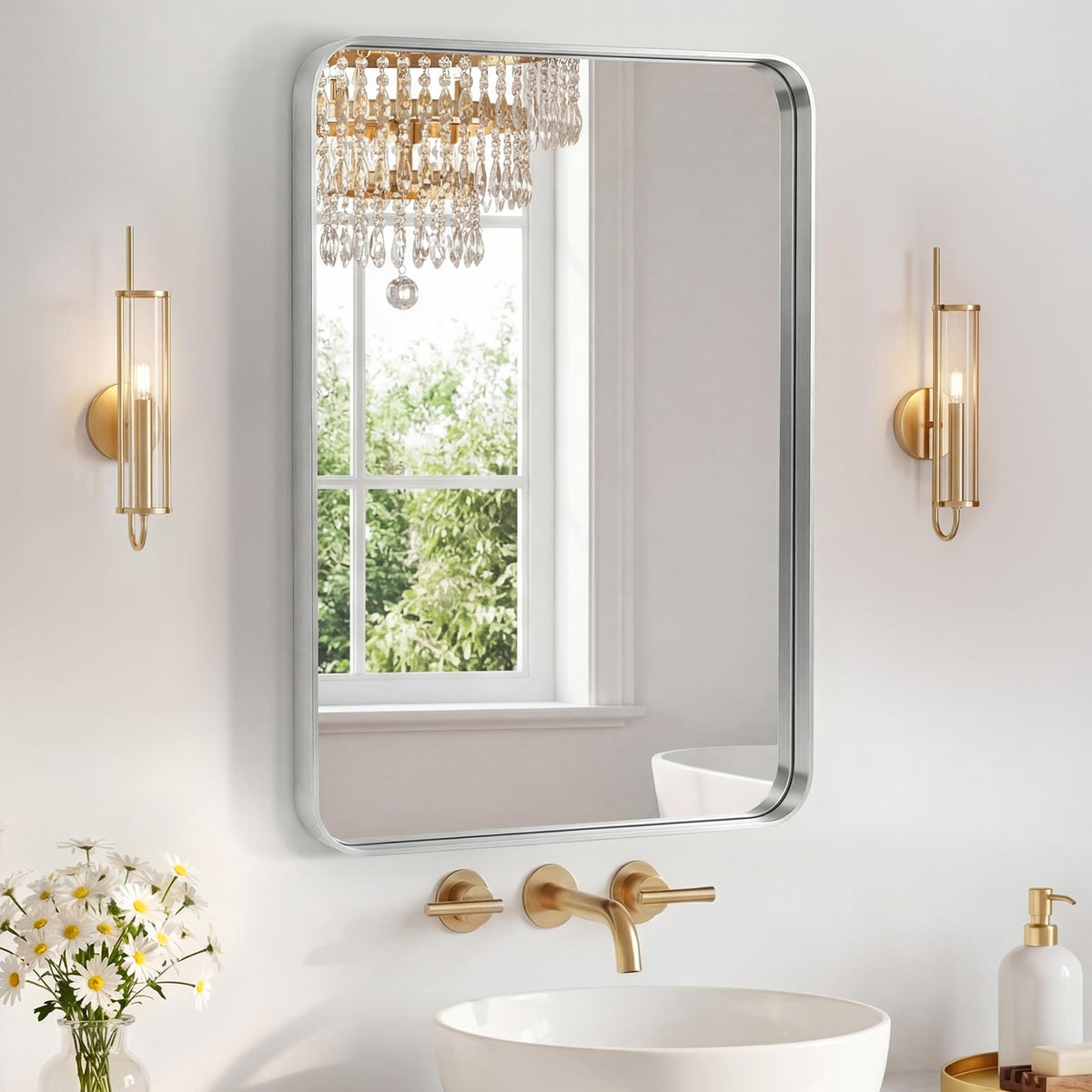 Sweetcrispy 26"x38" Arched Bathroom Mirror, Bathroom Mirrors for Over Sink
