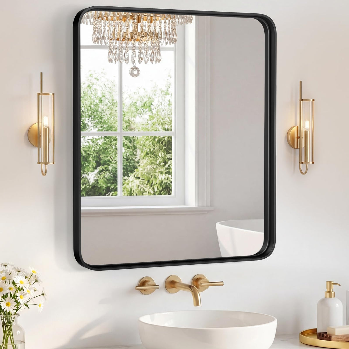 Sweetcrispy 26"x38" Arched Bathroom Mirror, Bathroom Mirrors for Over Sink