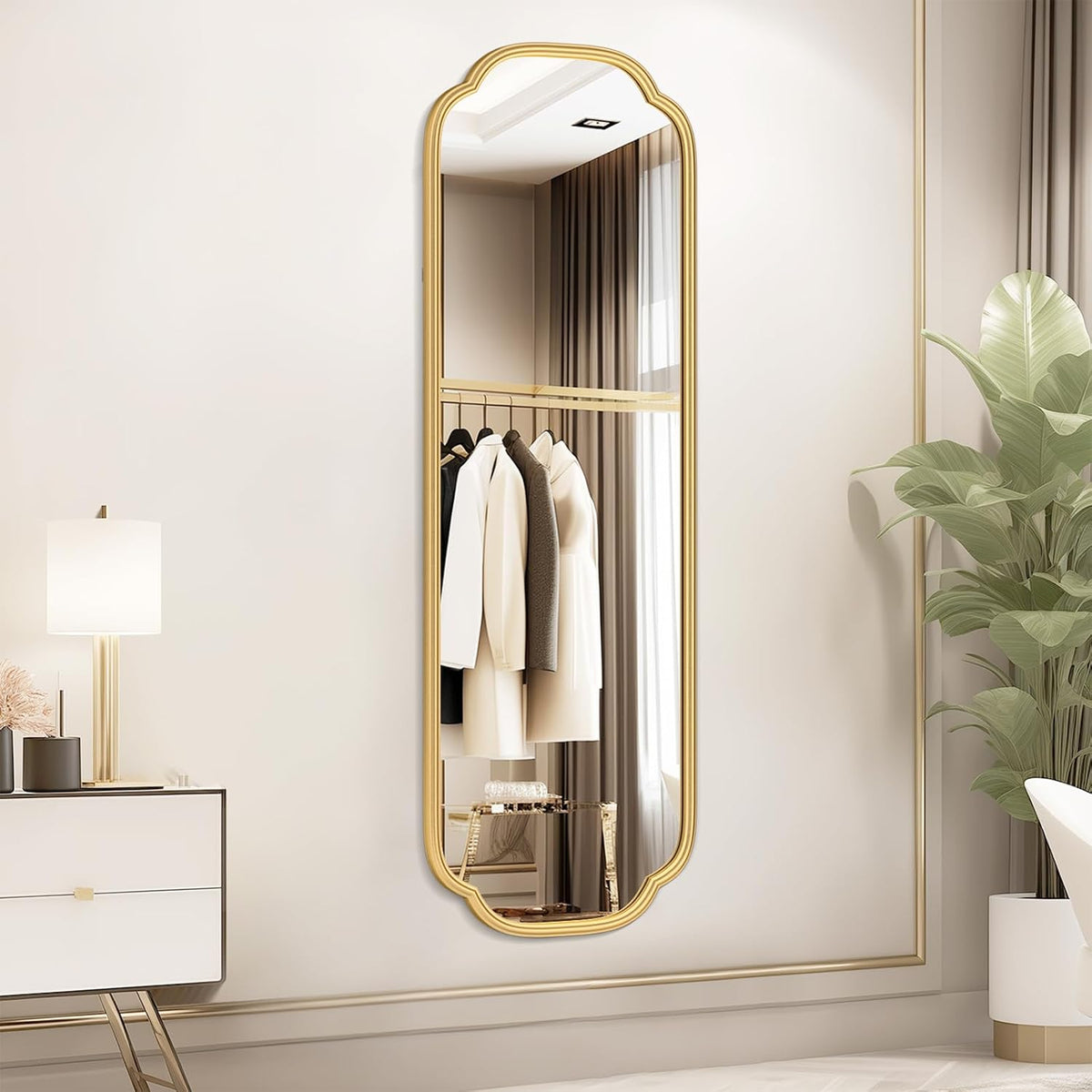 Ferytange 48"x16" Gold Door Mirror Full Length Over The Door with Non-Rusting Metal Frame, Modern Full Body Mirror Bedroom Closet Bathroom