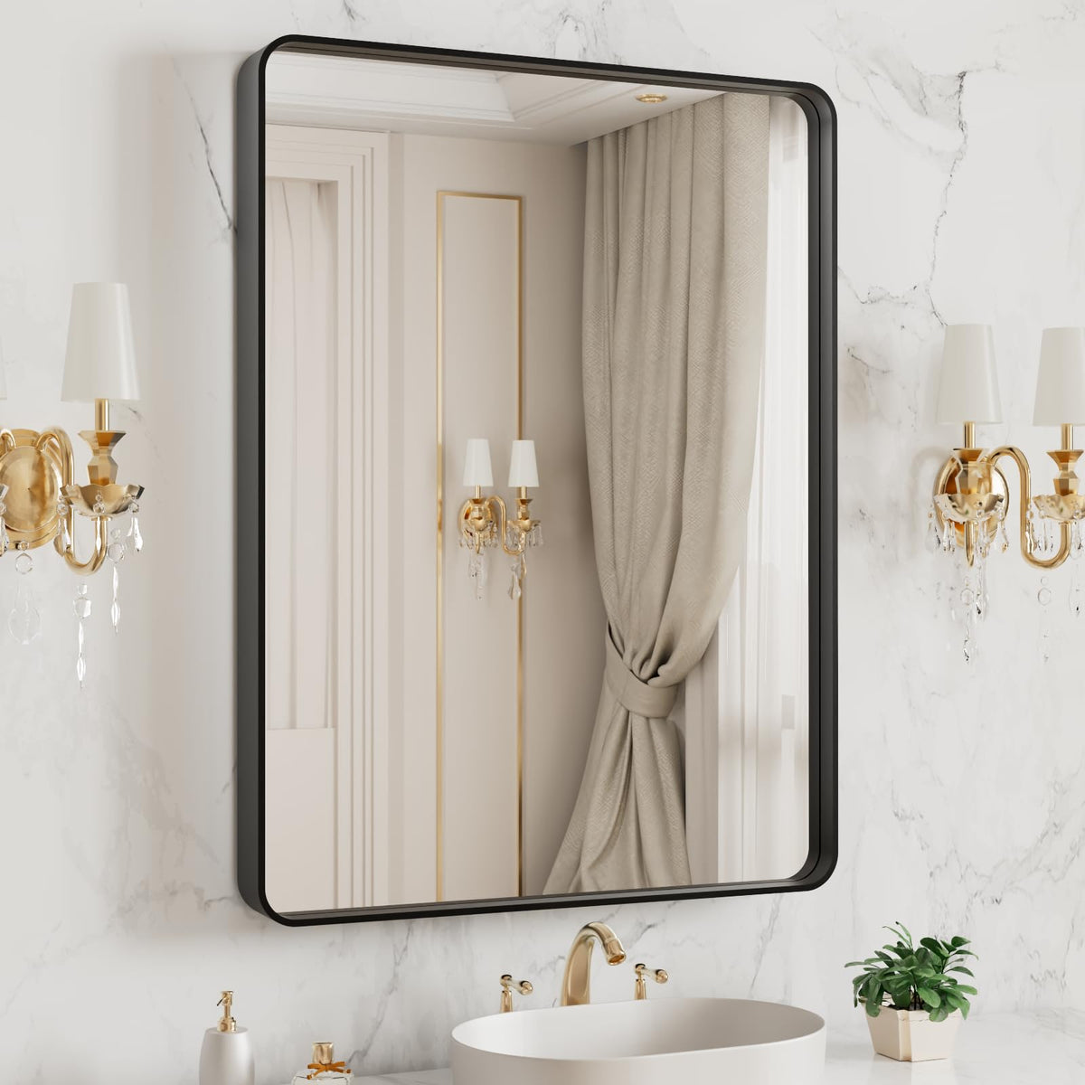 LOAAO 30"X36" Gold Bathroom Mirror