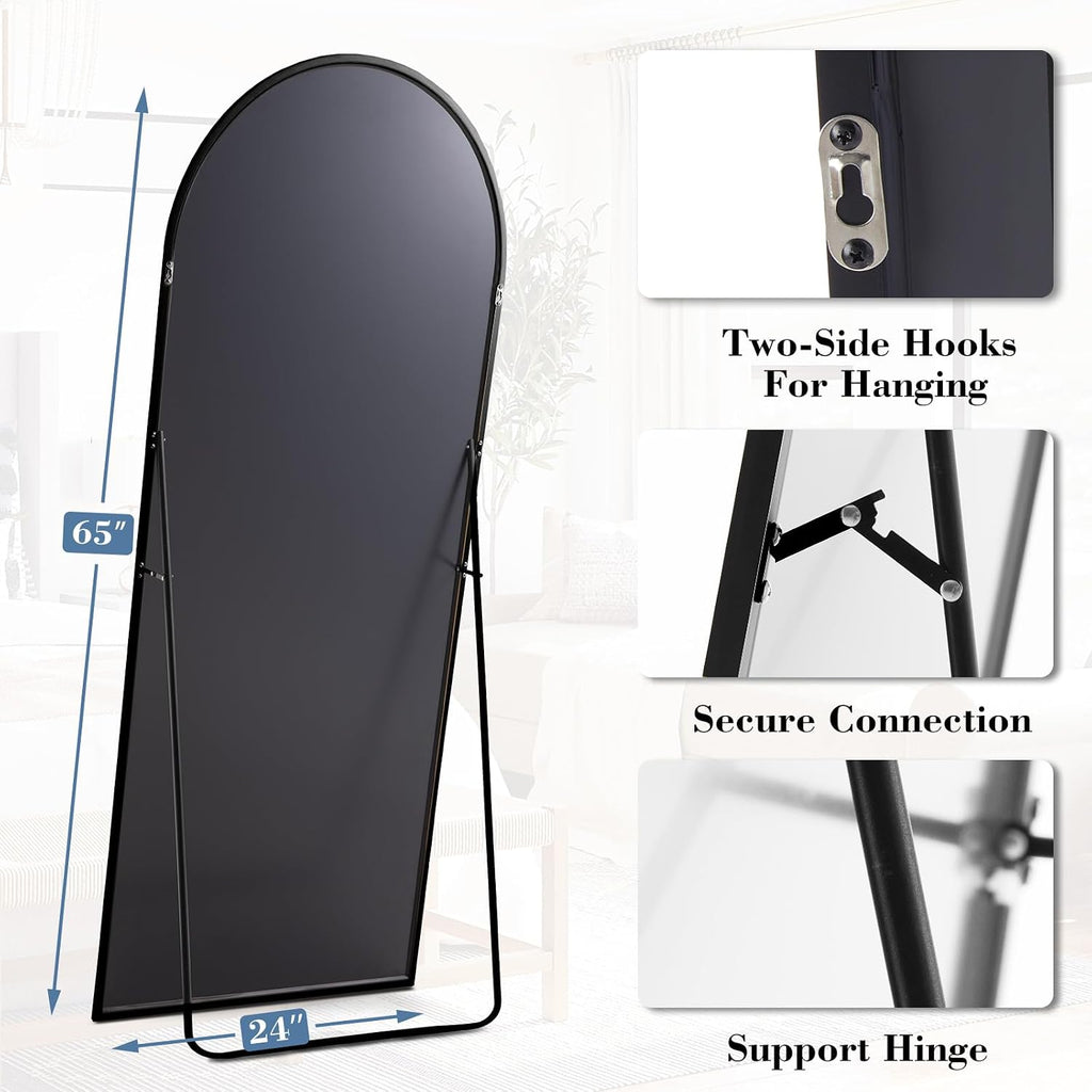 DUMOS 65"x24" Arched Full Length Mirror with Stand, Full Body Floor Mirror