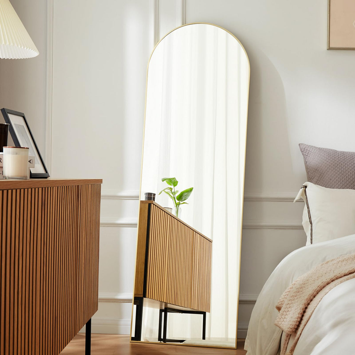 DUMOS 65"x24" Arched Full Length Mirror with Stand, Full Body Floor Mirror