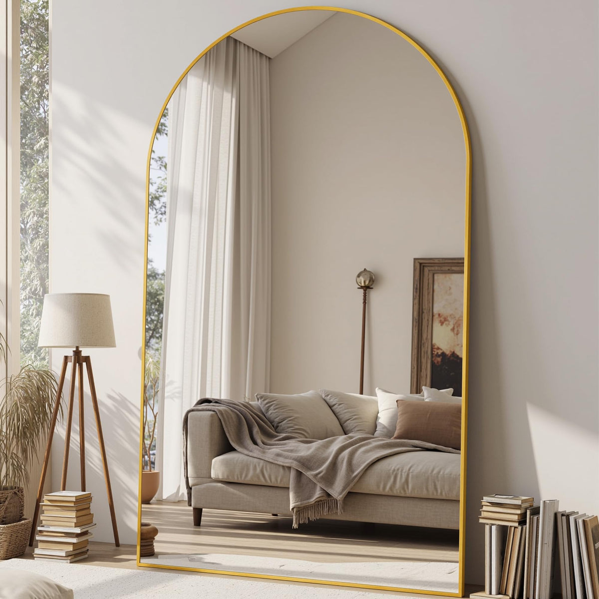Suidia 71"x28" Arched Full Length Mirror with Stand, Black Floor Mirror