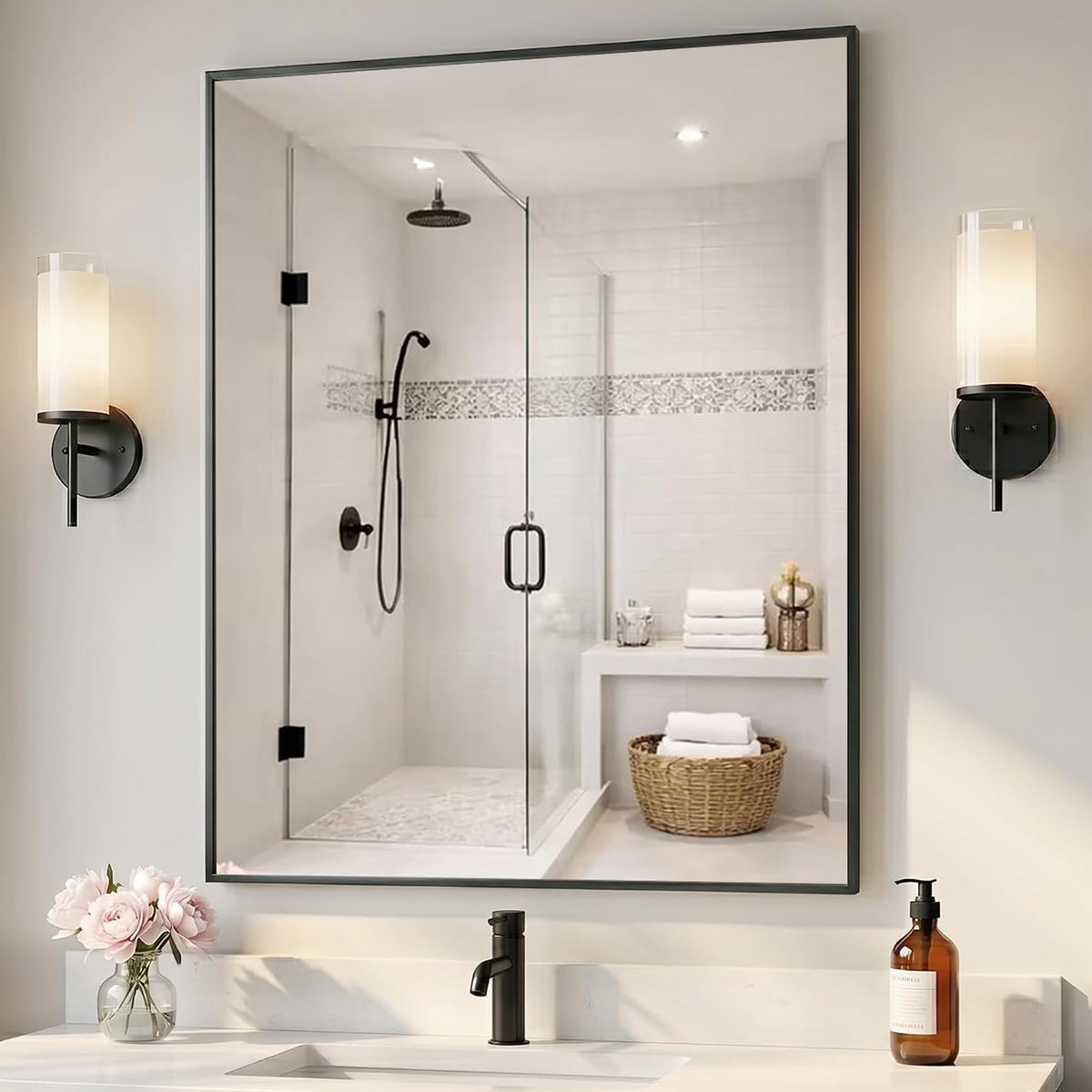 2-Pack 24"x36" Matte Black Framed Bathroom Vanity Wall Mirrors