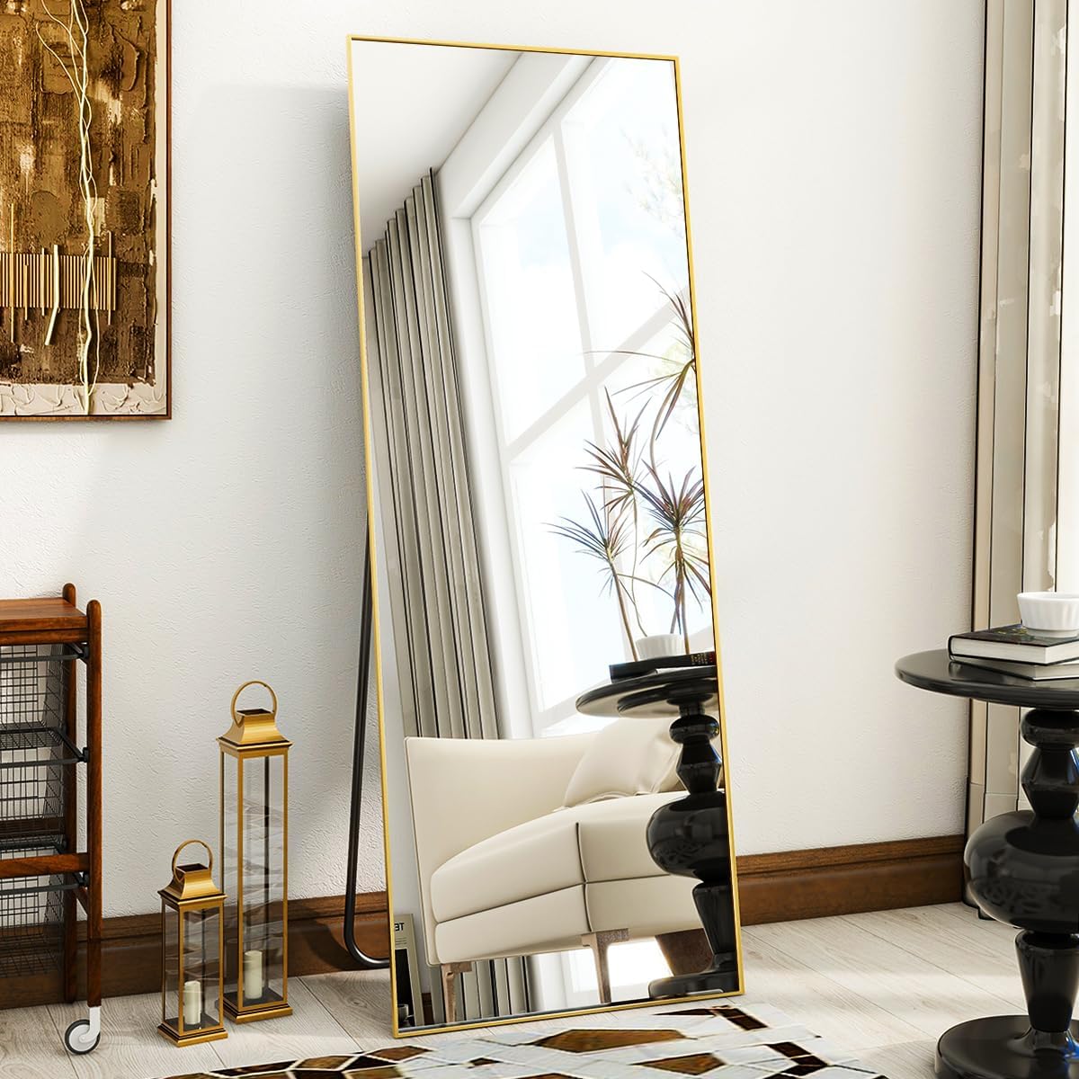 VooBang Mirror Full Length - 21" x 57" Floor Mirror with Stand Black