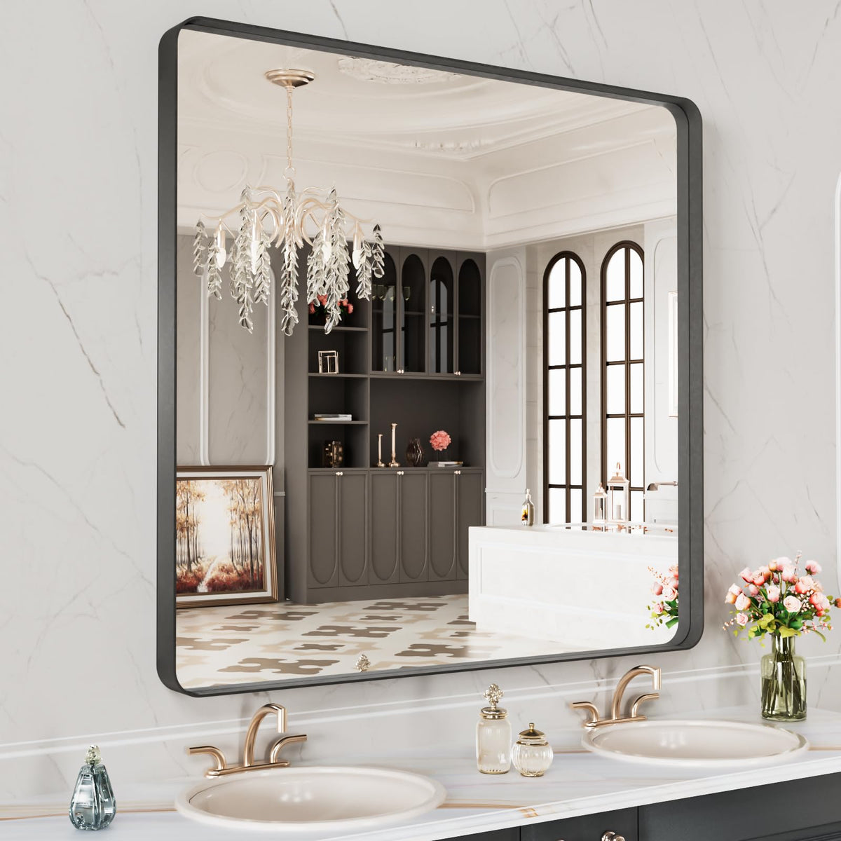 LOAAO 30"X36" Gold Bathroom Mirror
