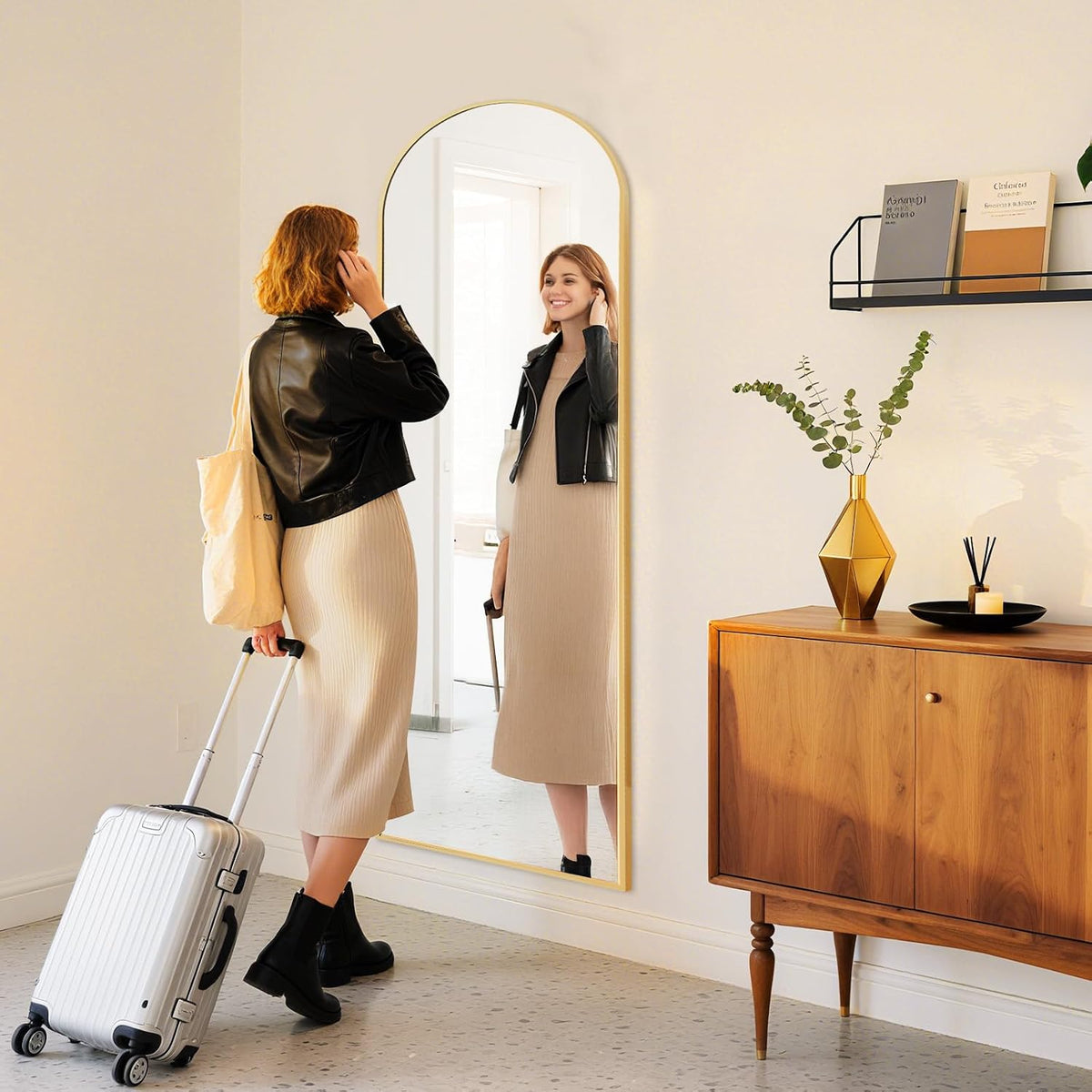 DUMOS Arched Mirror Full Length Floor, 59x16 Inch Full Body Standing Mirror