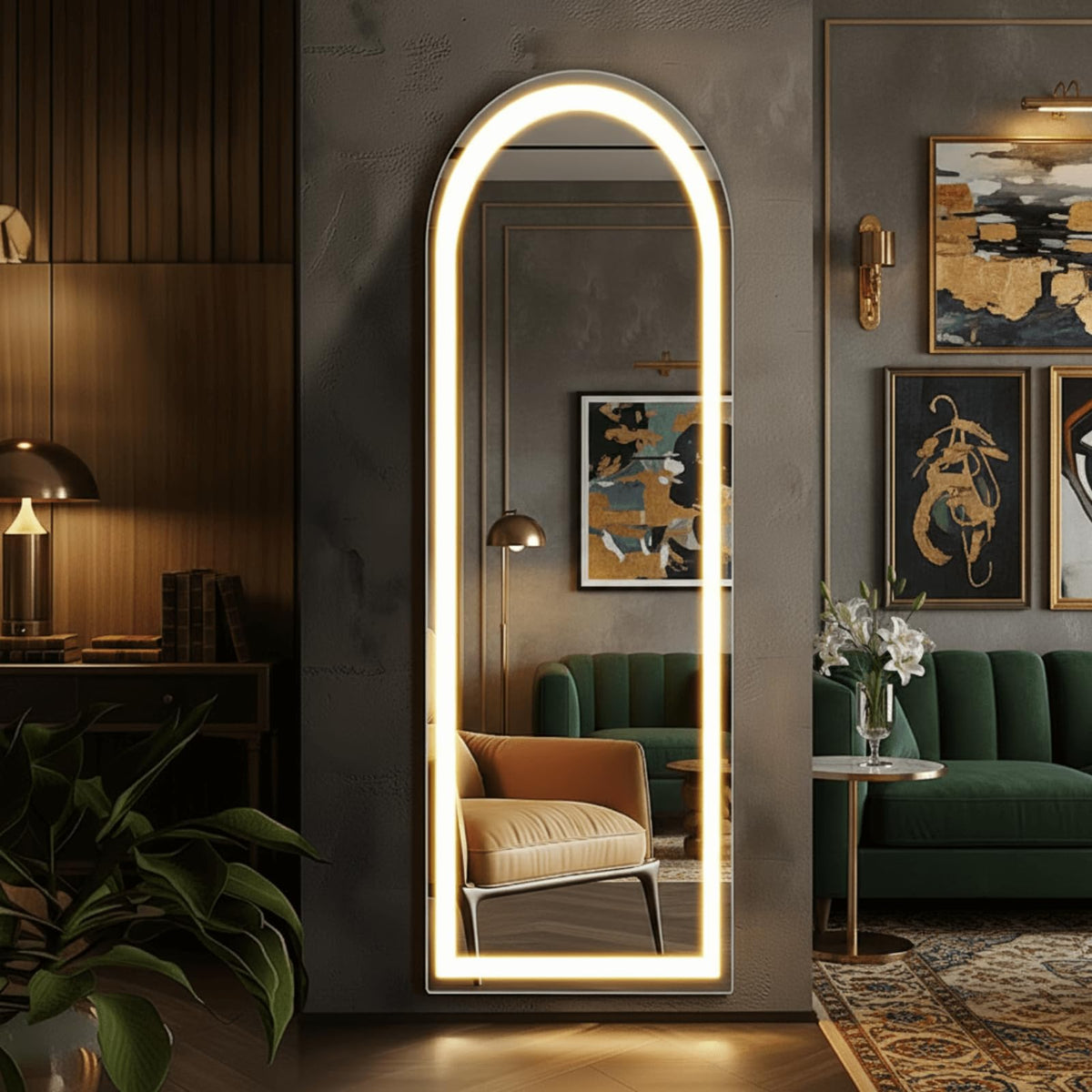 Alpen 71x26 Inches Arched LED Full Length Mirror, Floor Mirror with Stand