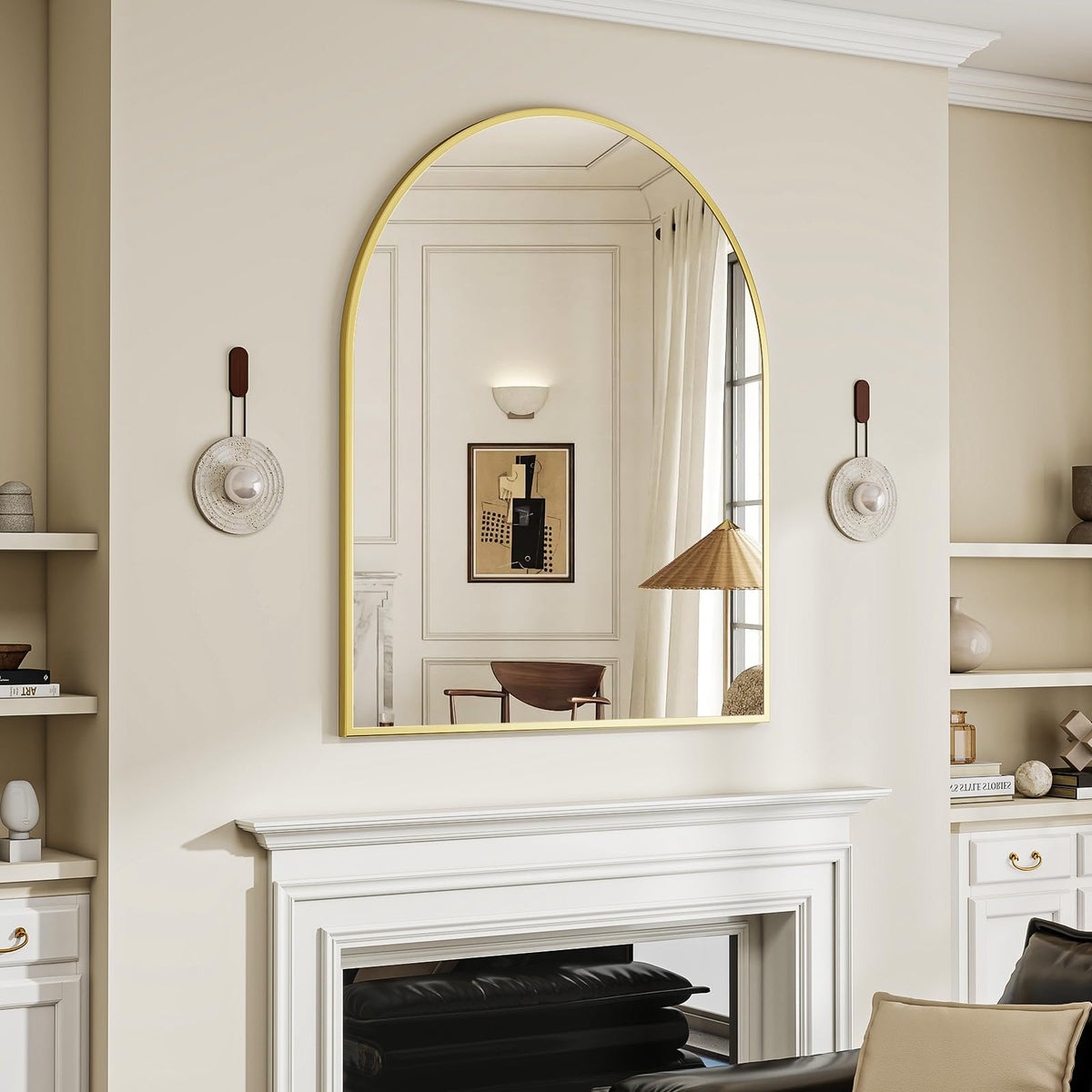 BEAUTYPEAK 31"x32" Arch Bathroom Wall Mirror, Gold