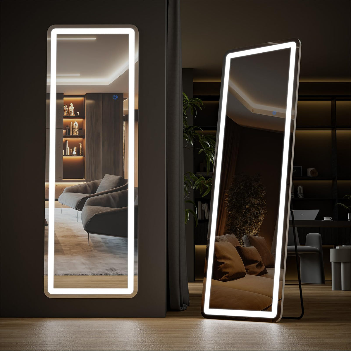 DUMOS Gold Full Length Mirror 59"x16.5" Full Body Floor Mirror for Bedroom or Cloakroom, Can Stand Alone, Hang or Lean Against Wall, Tall Wall Mirrors with Stand and Sleek Aluminum Alloy Thin Frame
