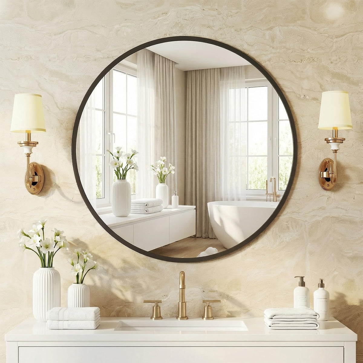 NEWBULIG 36 Inch Round Wall Mirror, Bathroom Mirrors for Over Sink