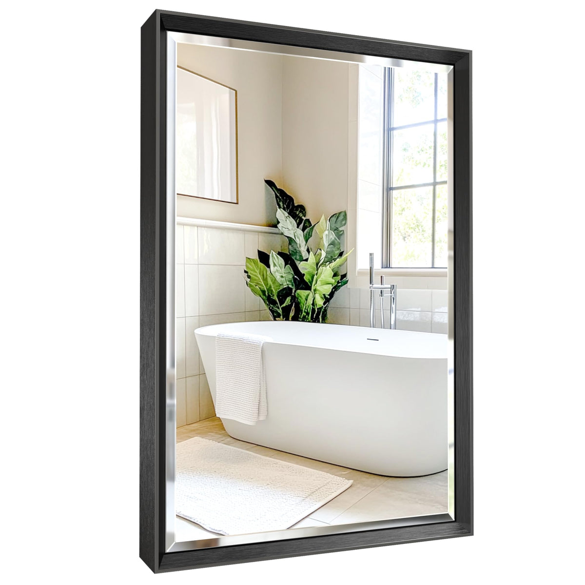 Brushed Nickel Bathroom Mirror, 24x32 Inch Beveled Framed Bathroom Mirror Anti-Rust, Brushed Nickel Metal Frame Bathroom Vanity Mirror for Wall, Vertical/Horizontal Wall-Mounted Mirrors