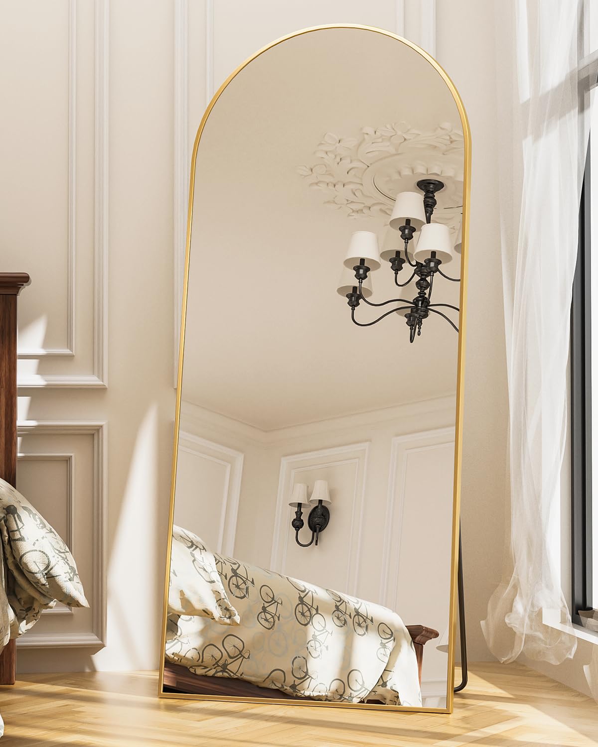 Antok 58" x19” Arched Full Length Mirror, Floor Mirror with Stand,Gold