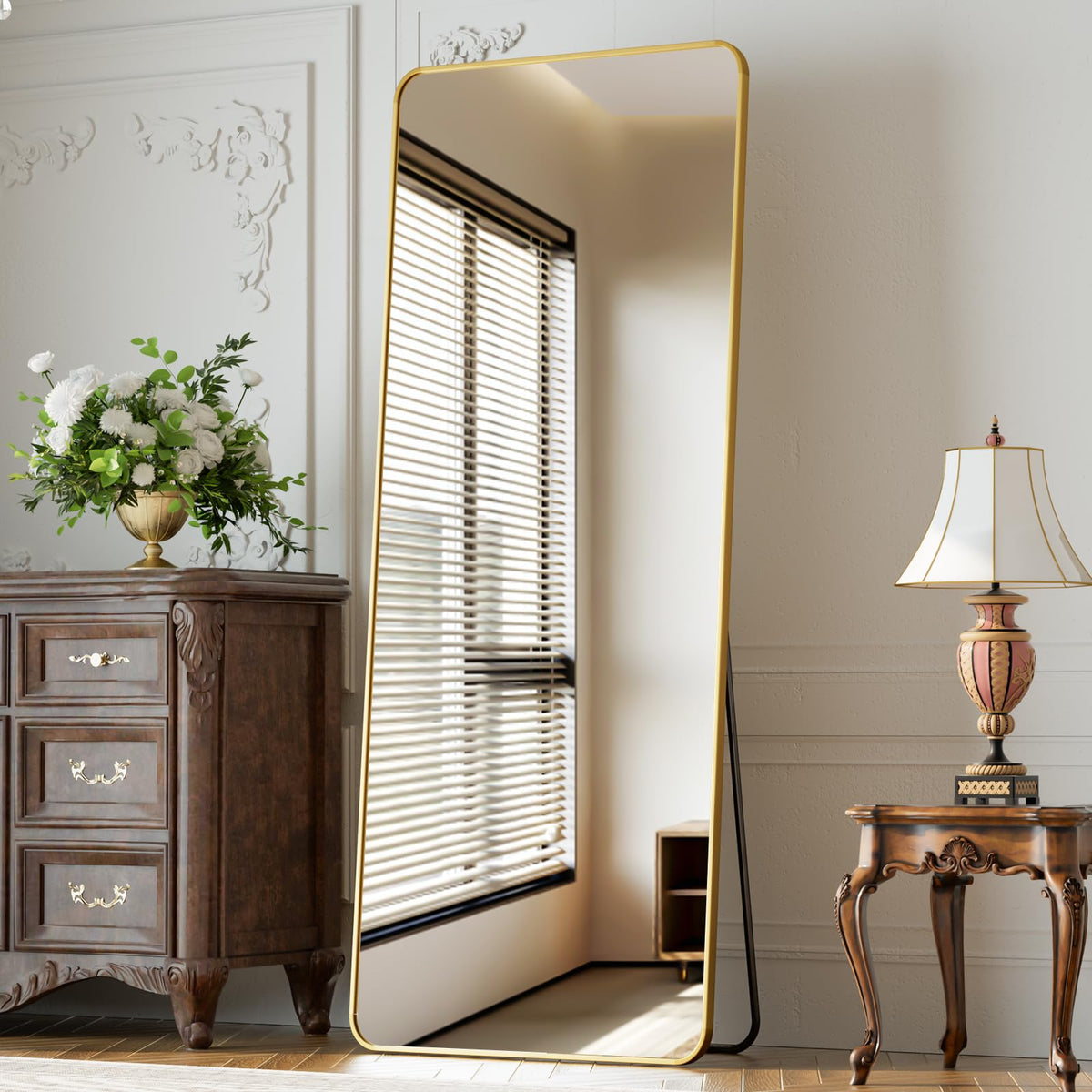 XRAMFY 76"x34" Floor Full Length Mirror Standing Full Body Rounded Corner Rectangle Mirrors with Stand Hanging Wall Mounted Leaning Bedroom Living Room Bedroom Cloakroom,Black