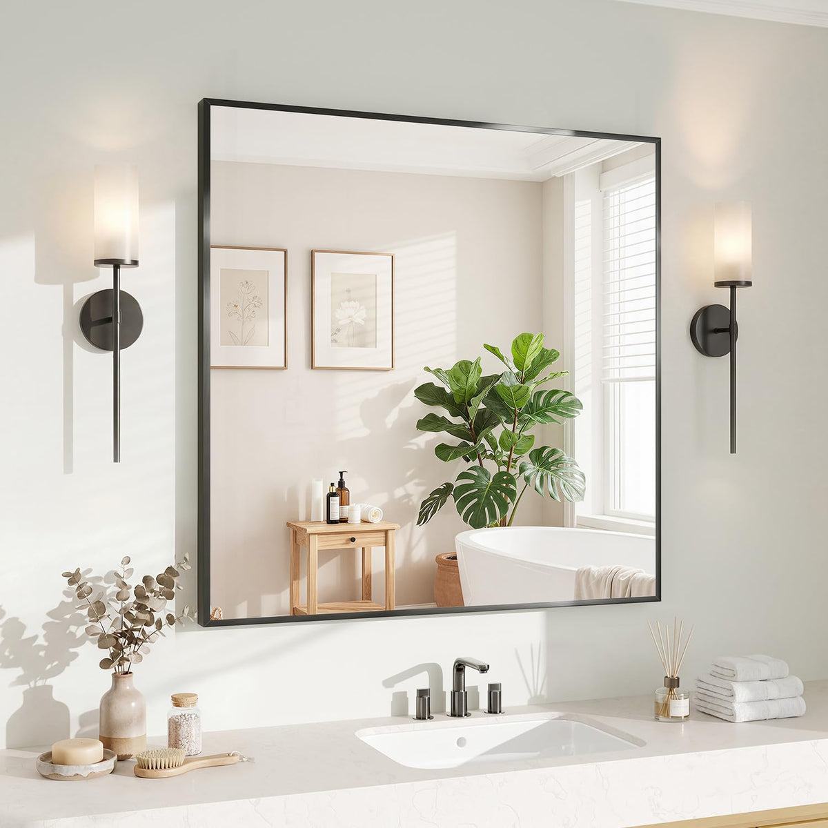 Koonmi Black Mirrors for Wall, 30x40 Inch Bathroom Mirror, Rectangular Wall Mirror for Living Room Bedroom Bathroom, Hangs Horizontally or Vertically