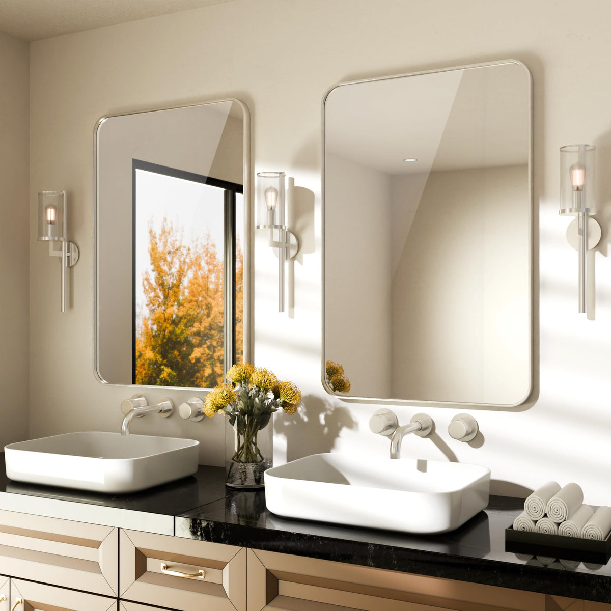 2-Pack Black Bathroom Mirror for Over Sink, 24" x 36" Framed Rectargular Wall-Mounted Bathroom Mirrors for Vanity, Decorative, Farmhouse, Restroom, Horizontally or Vertically Hanging