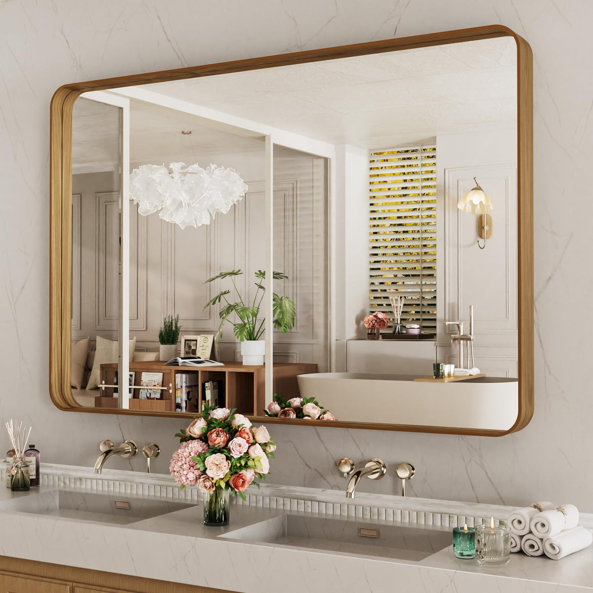 LOAAO 30"X36" Gold Bathroom Mirror