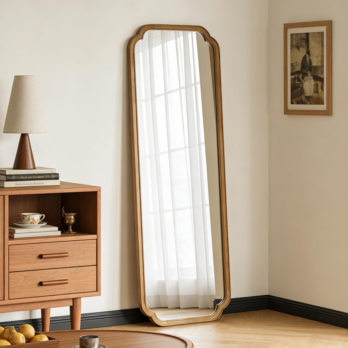 HOMECOOKIN Full Length Mirror Wall Mounted, Rustic Wooden Frame Floor Mirror, Rounded Corner Large Full Body Mirror for Bedroom,Dressing Room， Leaning or Hanging Against Wall (Walnut, 71" L x 24" W)