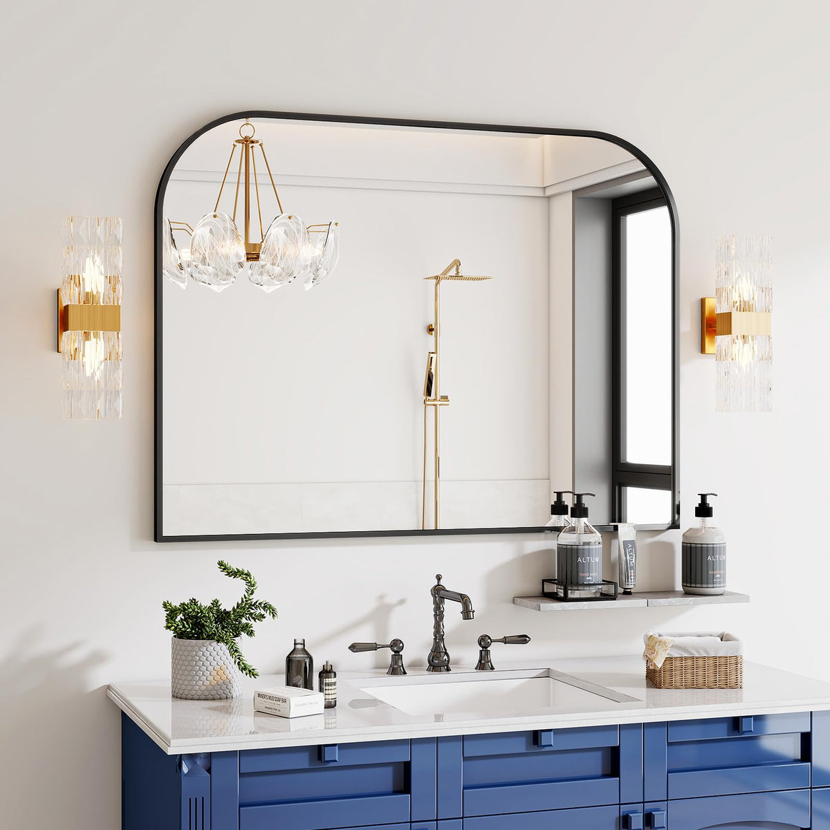 Black Arched Top Wall Mounted Mirror 38"x30"