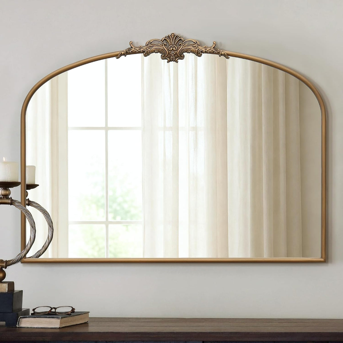 Besdomus Vintage Arched Gold Mirror: 40"x29" Large Brass Antique Decorative