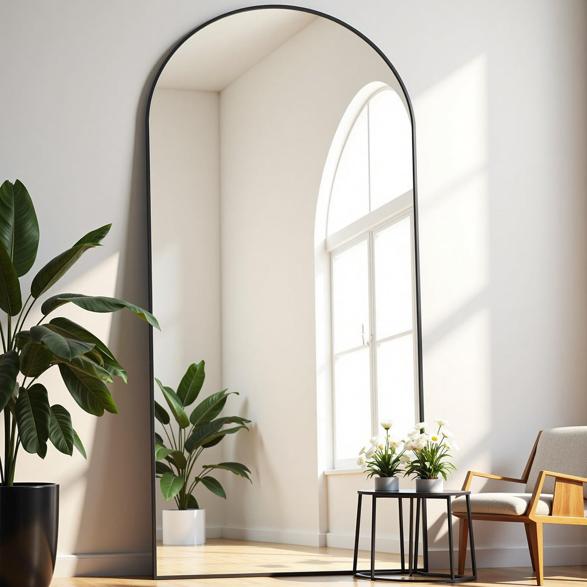 Dewfig Vintage Arched Wall Mirror, 30"x22" Bronze Antique Bathroom Mirror