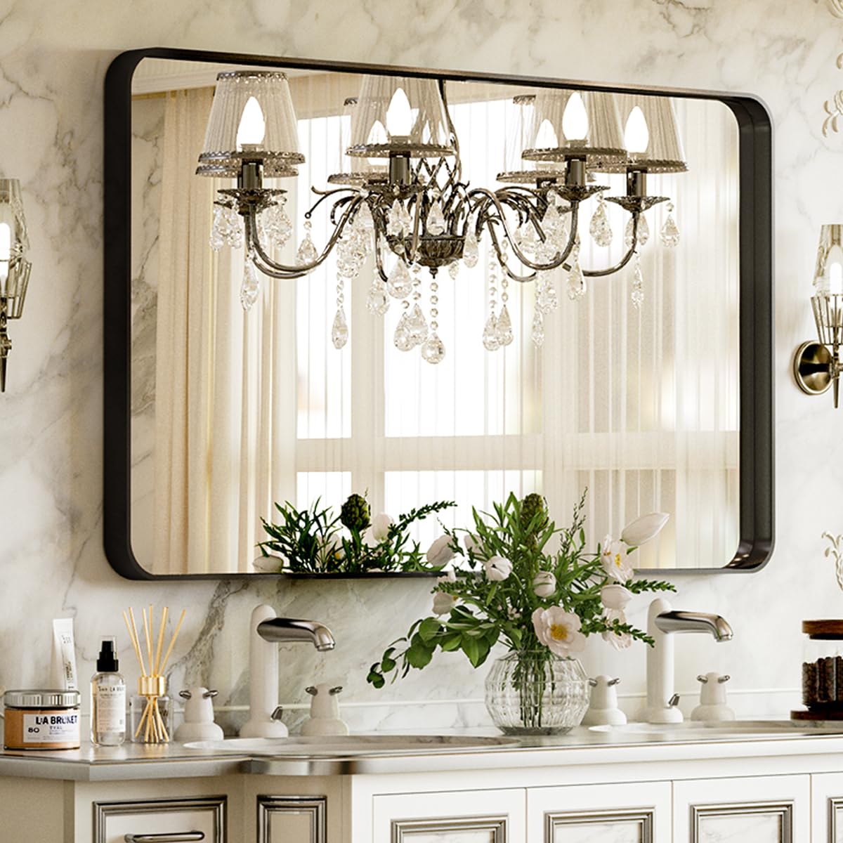 VooBang Bathroom Mirror 30"x48", Black Gorgeous Deep Frame Wall Mirror