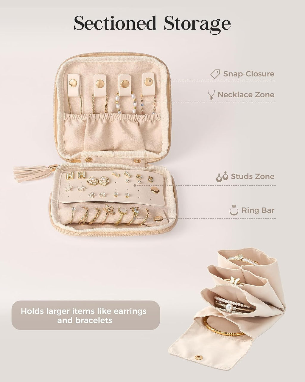 Lolalet Travel Jewelry Case Organizer, Soft Jewellery Pouch -Cloud White