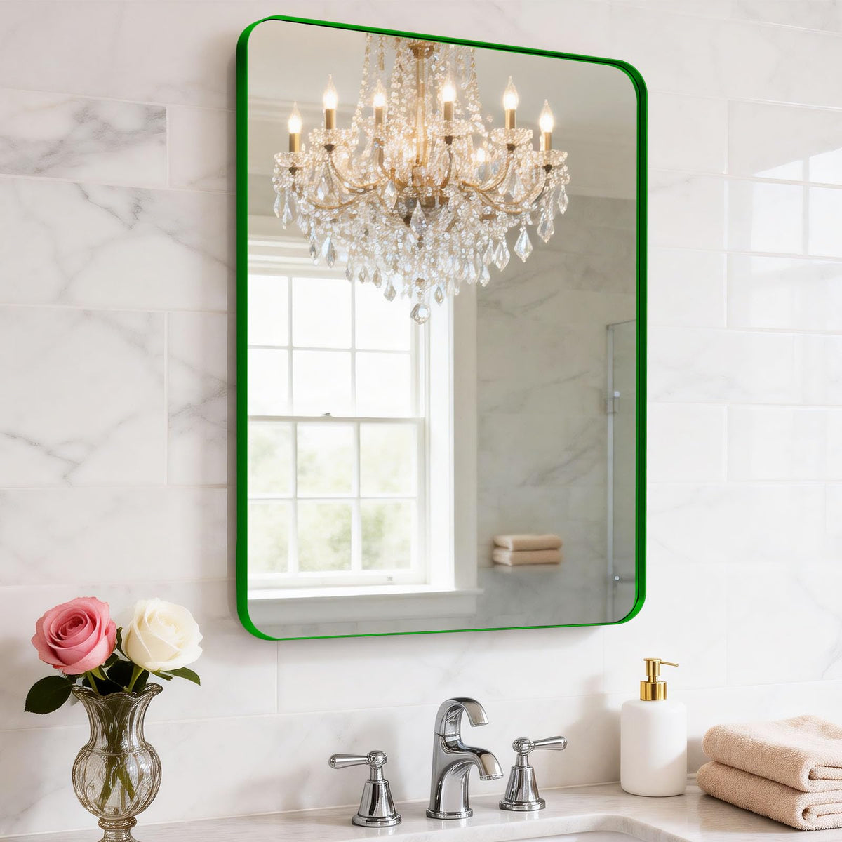 Black Bathroom Mirror 24 x 28 in Vanity Mirror,Metal Frame Wall Mirror,Farmhouse Rectangle Mirror, Bathroom Mirrors for Over Sink,Horizontal or Vertical Hanging