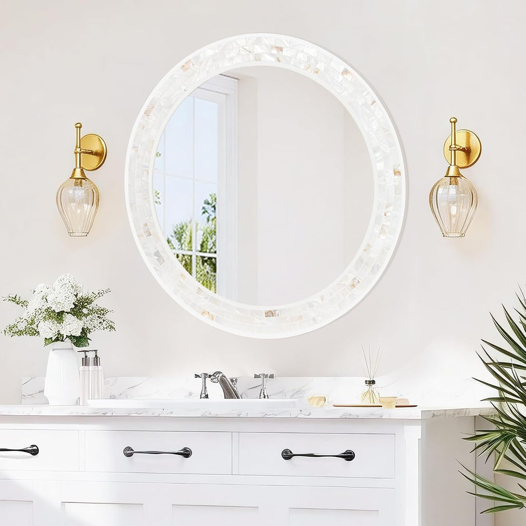 24 Inch Round Mirrors with Mosaic Frame for Wall