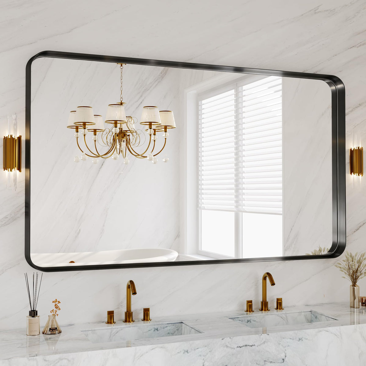 30x36 Inch Black Metal Framed Bathroom Mirror for Wall, HD Tempered Glass