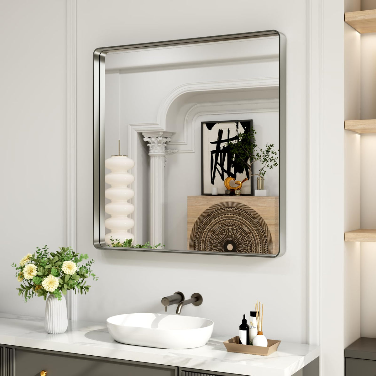 LOAAO 24X36 Inch Black Bathroom Mirror Metal Framed