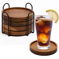 4 Pcs Acacia Coasters for Drinks Absorbent, Wood Coasters with Holder, Drink Coasters for Coffee Table, Absorbent Coaster Set for Table Protection Drink Coasters for Farmhouse, Office, Bar