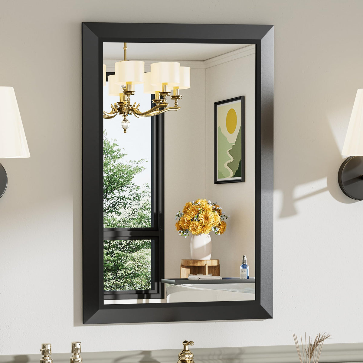 Briivue Black Metal Framed Bathroom Wall Mirror, 40x30 Inch