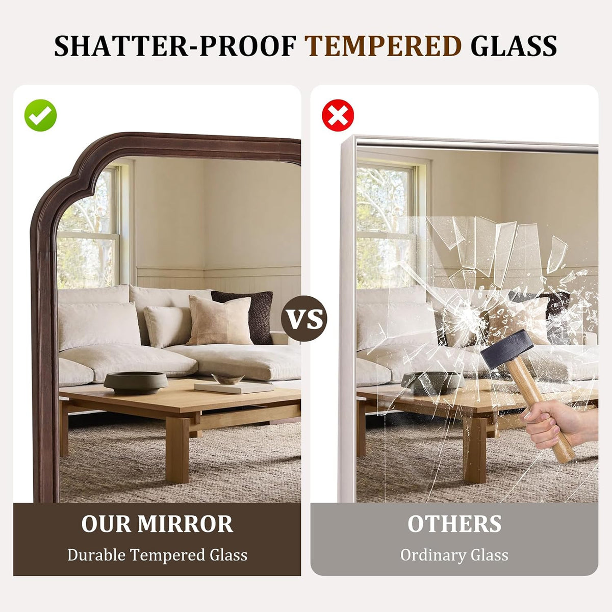 HOMECOOKIN Full Length Mirror Wall Mounted, Rustic Wooden Frame Floor Mirror, Rounded Corner Large Full Body Mirror for Bedroom,Dressing Room， Leaning or Hanging Against Wall (Walnut, 71" L x 24" W)