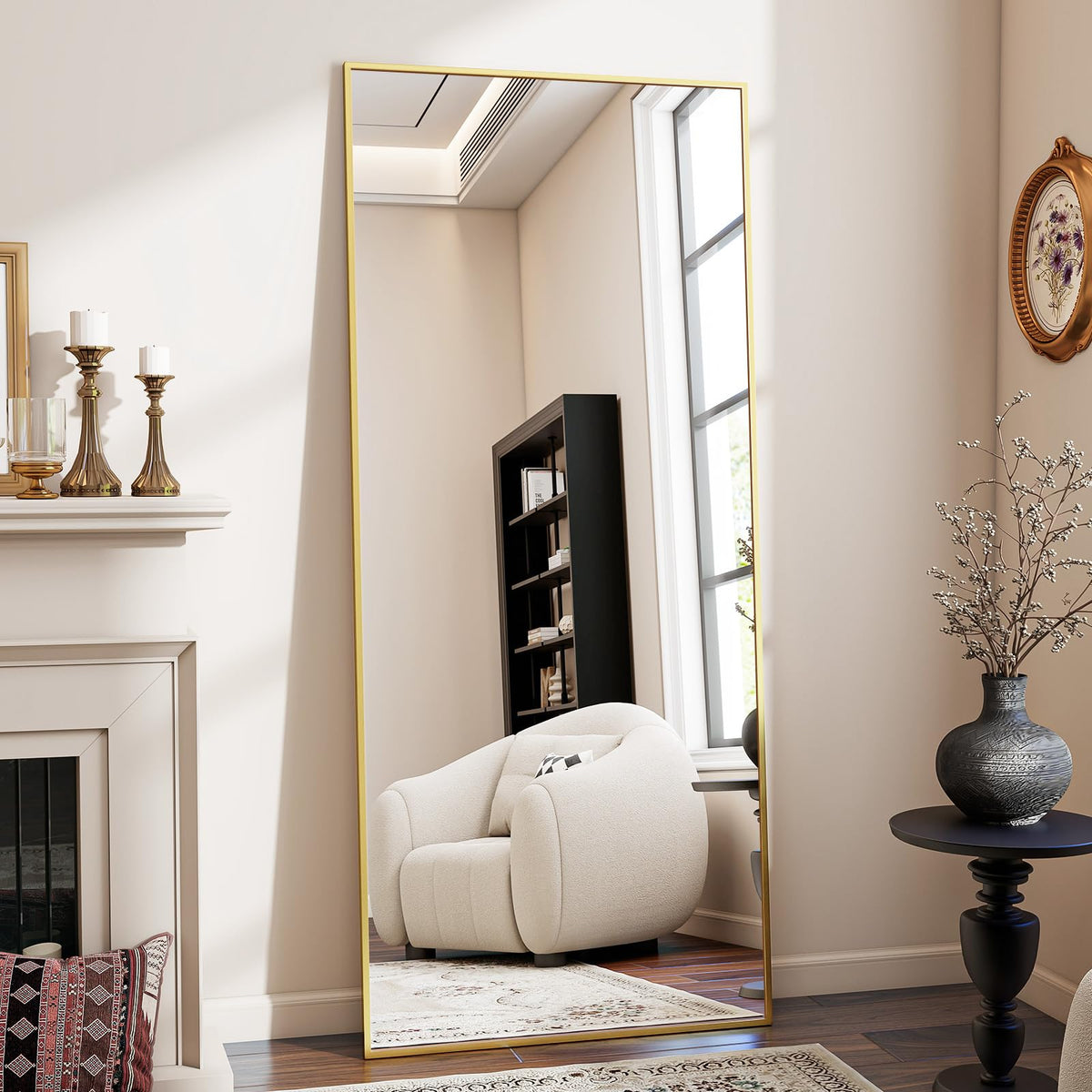 BEAUTYPEAK Full Length Mirror with Stand, 56"x21" Floor Mirror