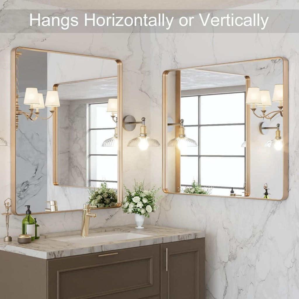 LOAAO 30"X36" Gold Bathroom Mirror