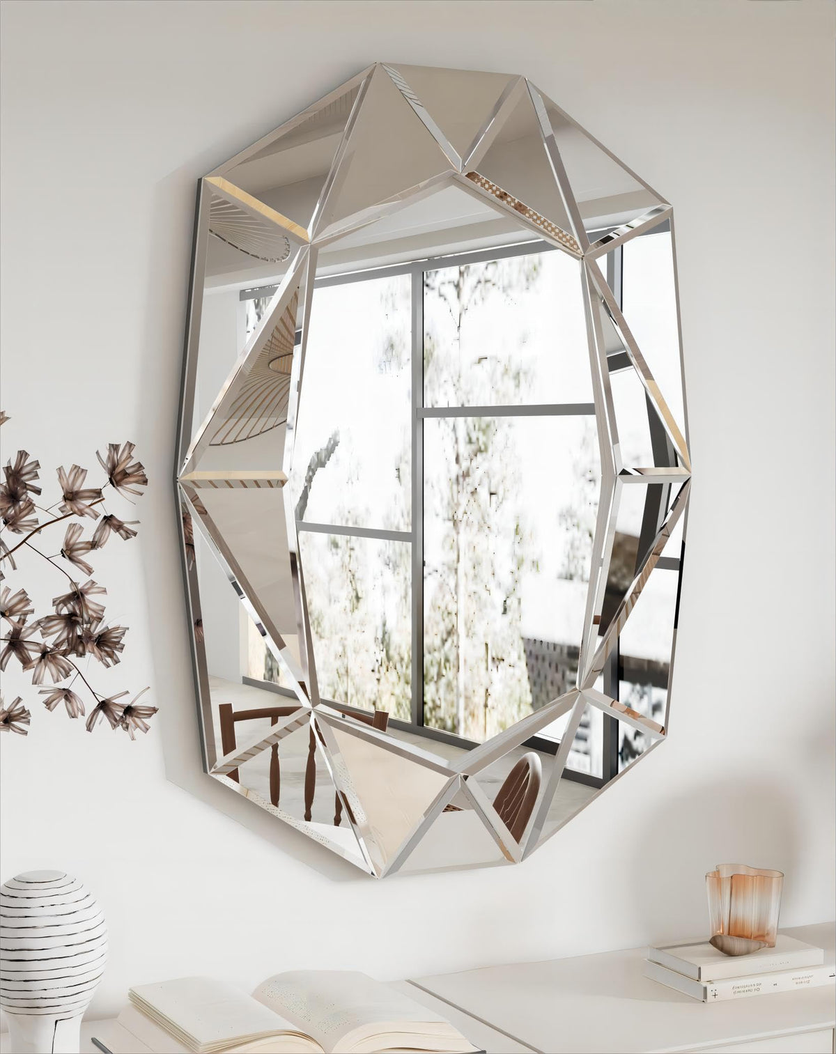 Oval Diamond-Shape Wall Mirror: Green Mirror Frame 39.4x27.5 inch