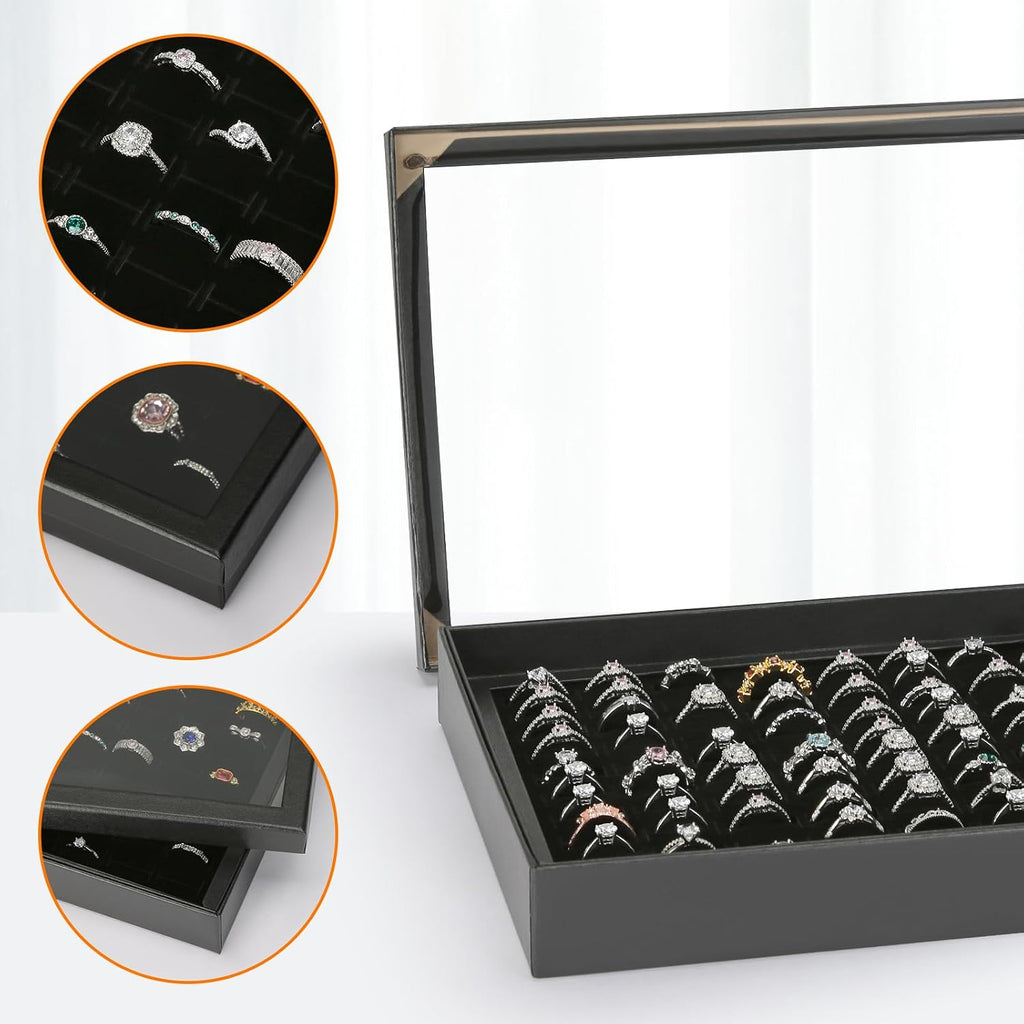 KUKUVR 100 Slots Ring Earring Holder Display Case (Black)
