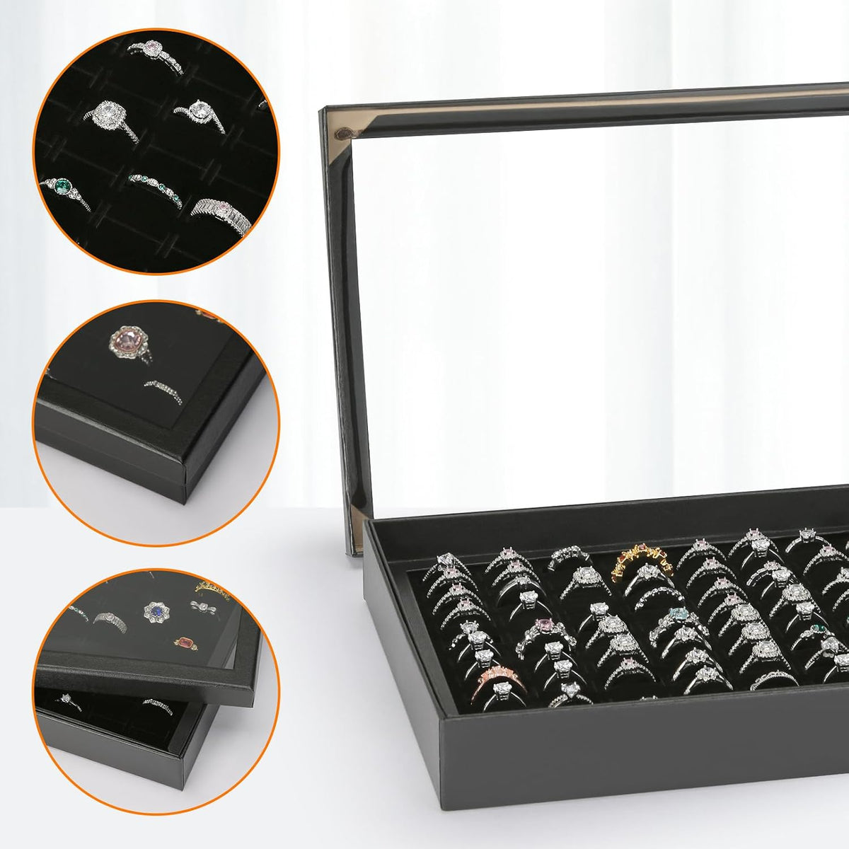 KUKUVR 100 Slots Ring Earring Holder Display Case (Black)