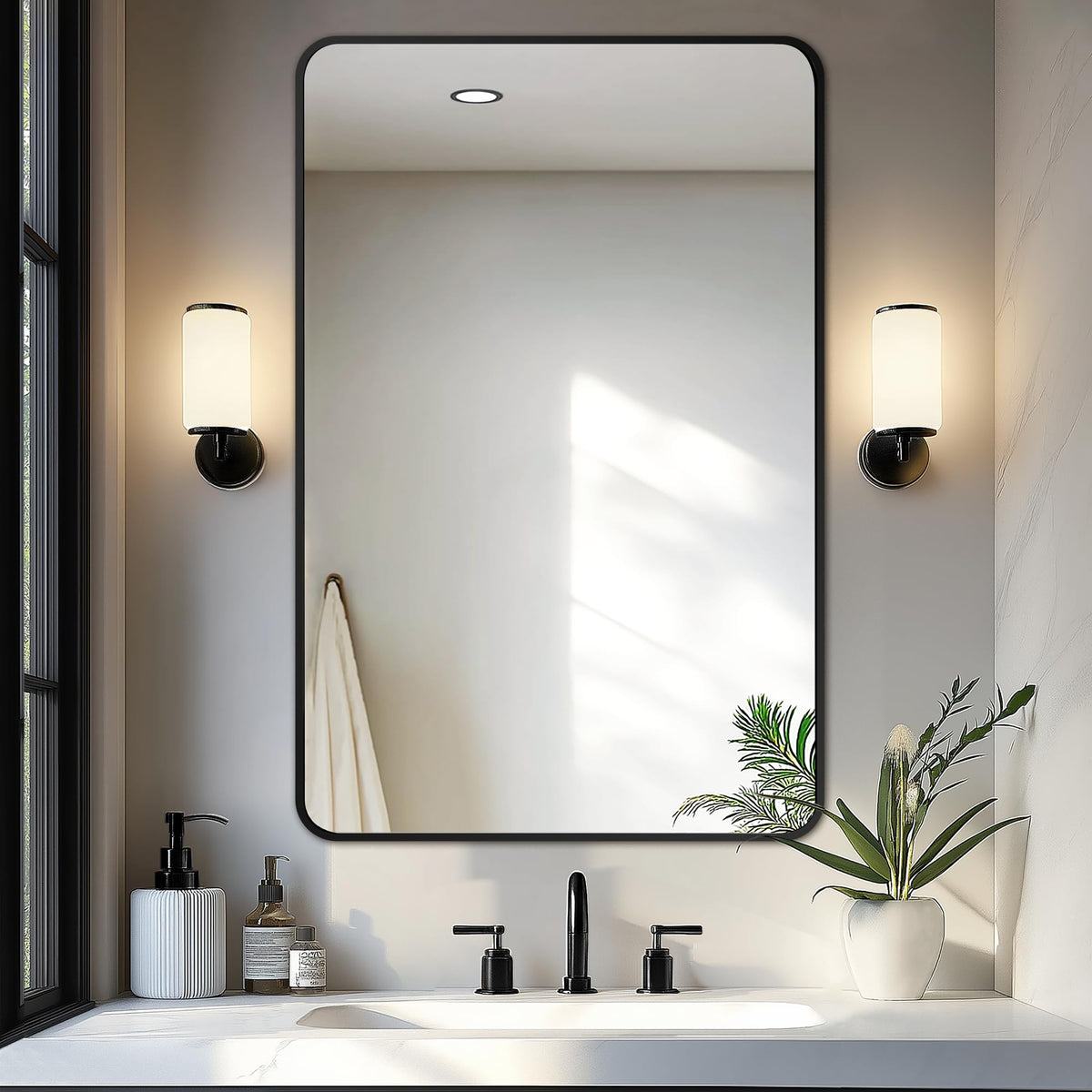 Delma Bathroom Vanity Mirror, Black Framed Mirror for Over Sink, 36x30