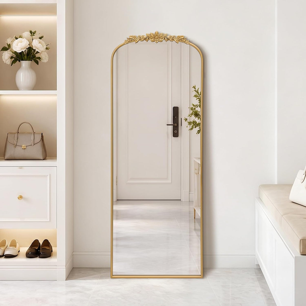 Besdomus Vintage Full Length Mirror: 21"x56" Gold Antique Floor Long Mirror